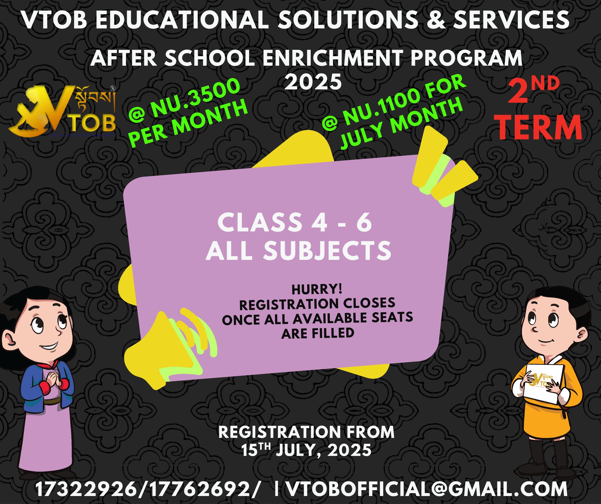 School's Out. You're Still at Work. Now What?

Are you constantly searching for a safe and engaging place for your child after school?
VTOB is the answer parents trust.

We fill the gap between the end of their school day and the end of your workday with enriching activities and expert care. Instead of screen time, your child will experience growth, fun, and friendship.

What we offer:

Homework Assistance

Creative Workshops

Skill-Building Games

A Safe & Supervised Environment

Don't let after-school hours be a source of stress.

Ready for a solution? Enroll your child at VTOB!

School's Out. You're Still at Work. Now What?

Are you constantly searching for a safe and engaging place for your child after school?
VTOB is the answer parents trust.

We fill the gap between the end of their school day and the end of your workday with enriching activities and expert care. Instead of screen time, your child will experience growth, fun, and friendship.

What we offer:

Homework Assistance

Creative Workshops

Skill-Building Games

A Safe & Supervised Environment

Don't let after-school hours be a source of stress.

Ready for a solution? Enroll your child at VTOB!