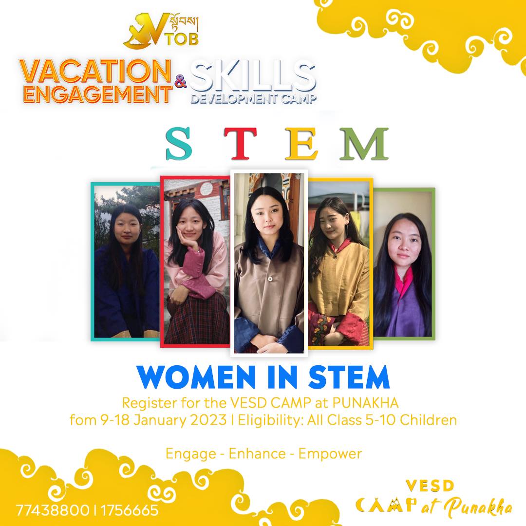 The Women in STEM Bhutan Team for VESD Camp in Punakha. 

Register your child for the 9-18 January Camp at Dashiding HSS in Punakha. Any class 5-10 children are eligible. 

Register with 77438800 through Telegram or WhatsApp

The @[100080322777734:2048:Women in STEM Bhutan] Team for VESD Camp in Punakha. 

Register your child for the 9-18 January Camp at Dashiding HSS in Punakha. Any class 5-10 children are eligible. 

Register with 77438800 through Telegram or WhatsApp
