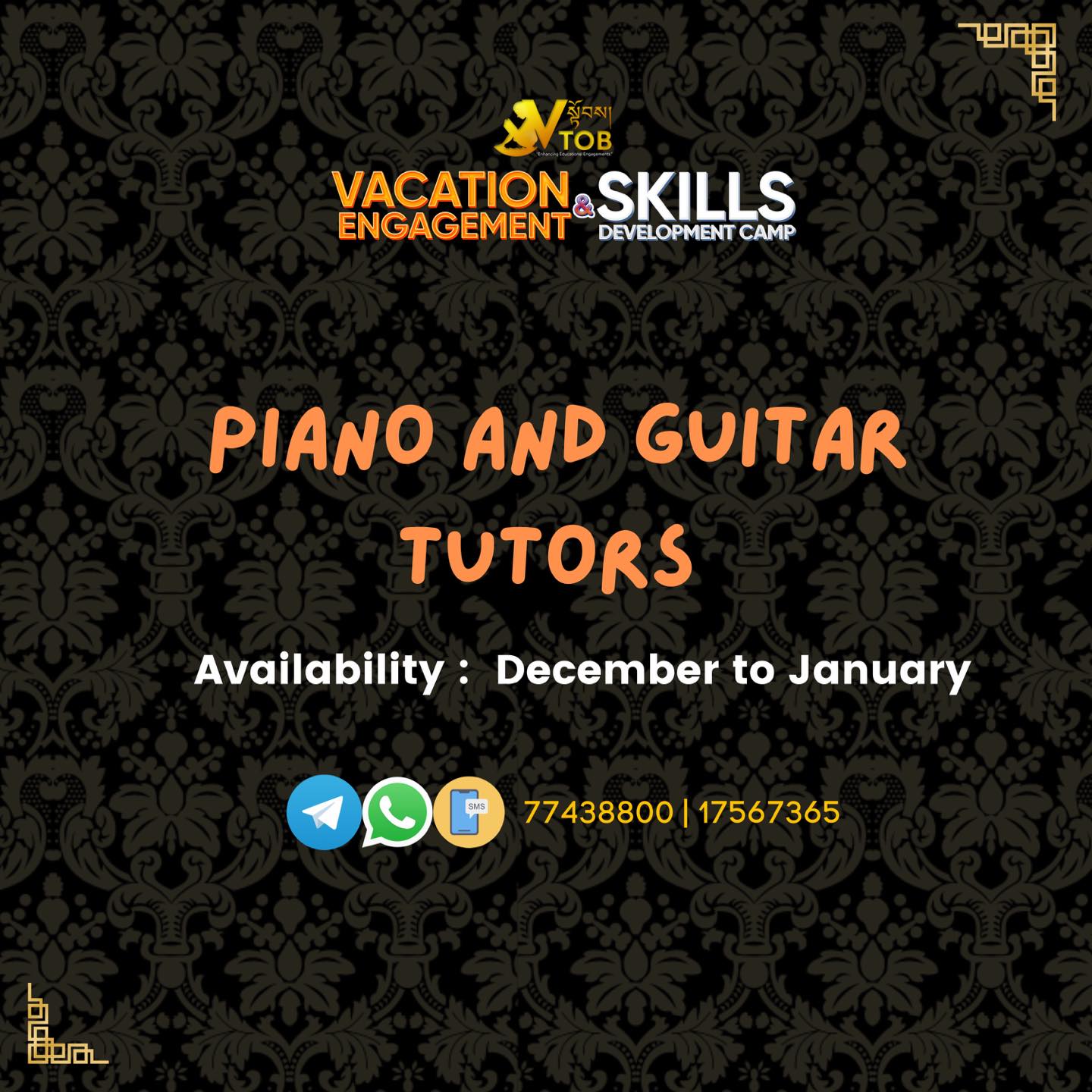If you love Piano or Guitar and teaching the art to young children, you have a space to fulfill your passion.
Contact us through WhatsApp or Telegram @ 77438800
If you love Piano or Guitar and teaching the art to young children, you have a space to fulfill your passion.
Contact us through WhatsApp or Telegram @ 77438800