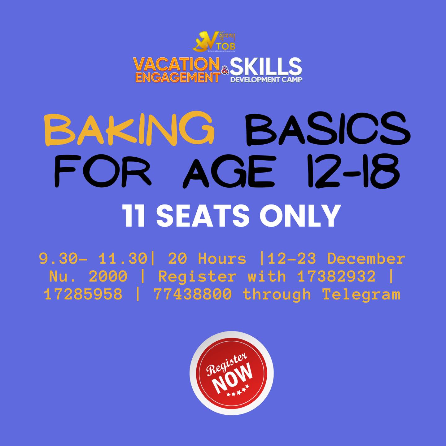 Vacation Engagement and Skills Development Camp
Register with 17382932 | 17285958 | 77438800 through Telegram or WhatsApp
Vacation Engagement and Skills Development Camp
Register with 17382932 | 17285958 | 77438800 through Telegram or WhatsApp