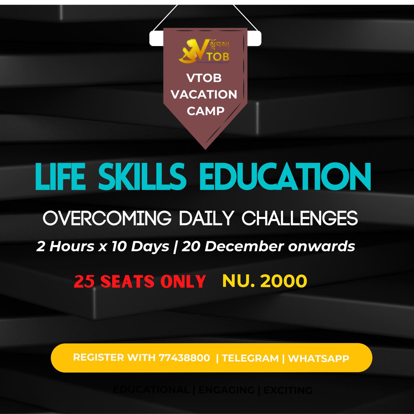 VTOB Vacation Camp | Phase 2 Programs | Register with 77438800 through Telegram or WhatsApp | Chubachu, Thimphu
#Educational #Engaging #Exciting