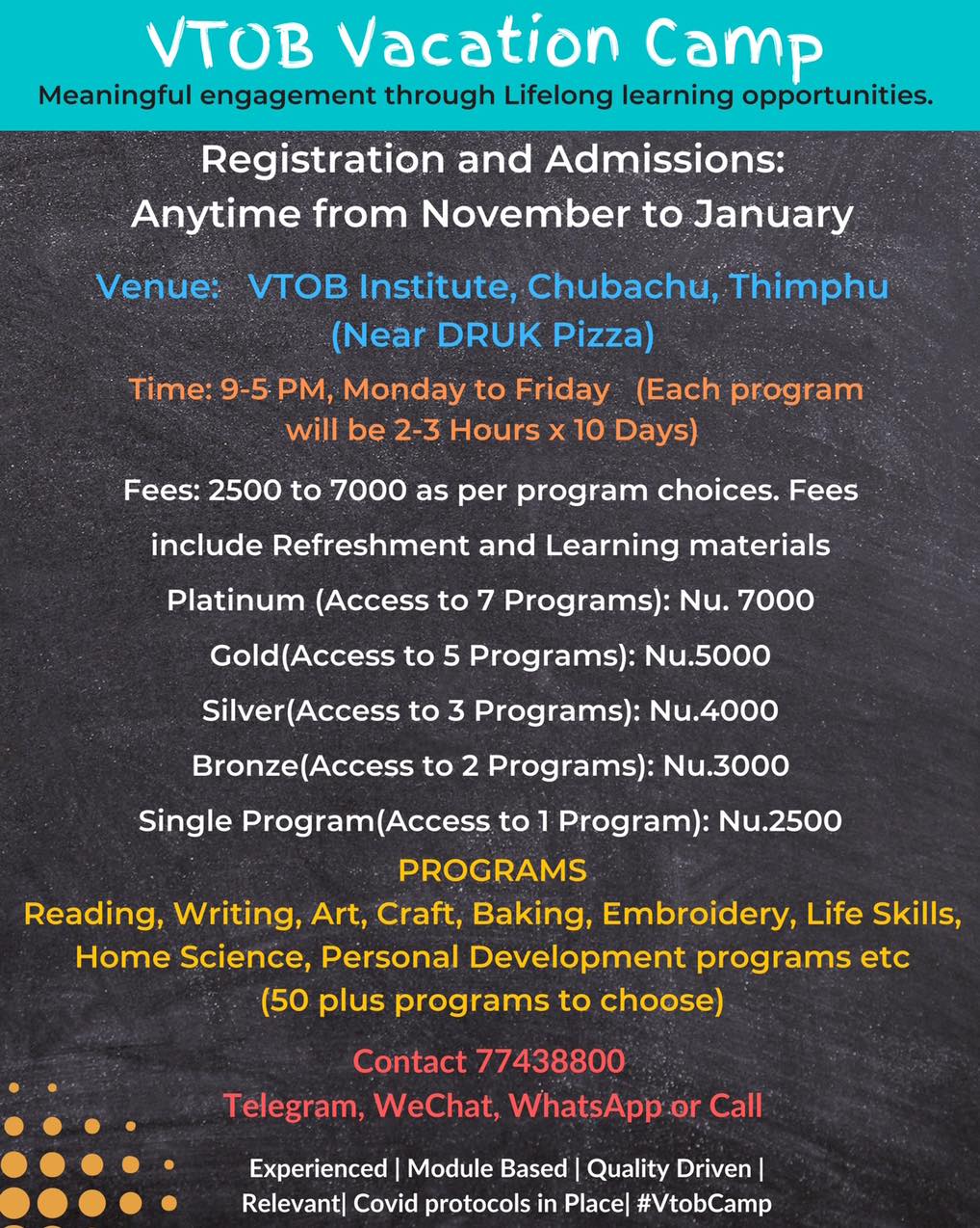Seats Available | Register with 77438800 |