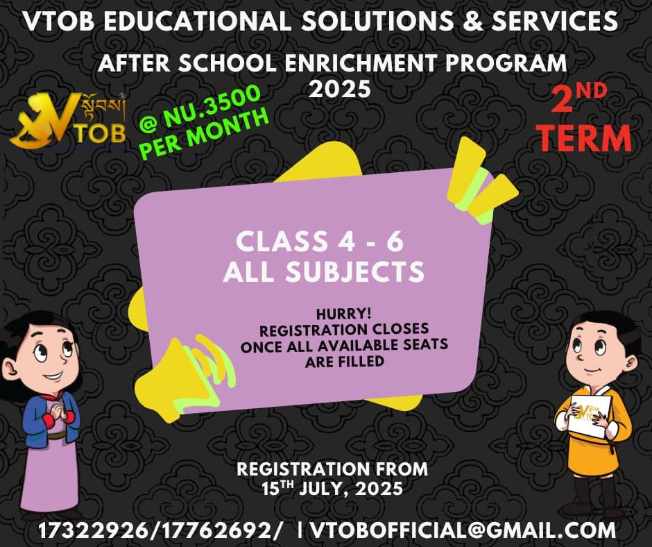 Secure your child's spot in VTOB's After School Enrichment Program for Classes 4-6, offering comprehensive subject support for the 2nd term!

Secure your child's spot in VTOB's After School Enrichment Program for Classes 4-6, offering comprehensive subject support for the 2nd term!