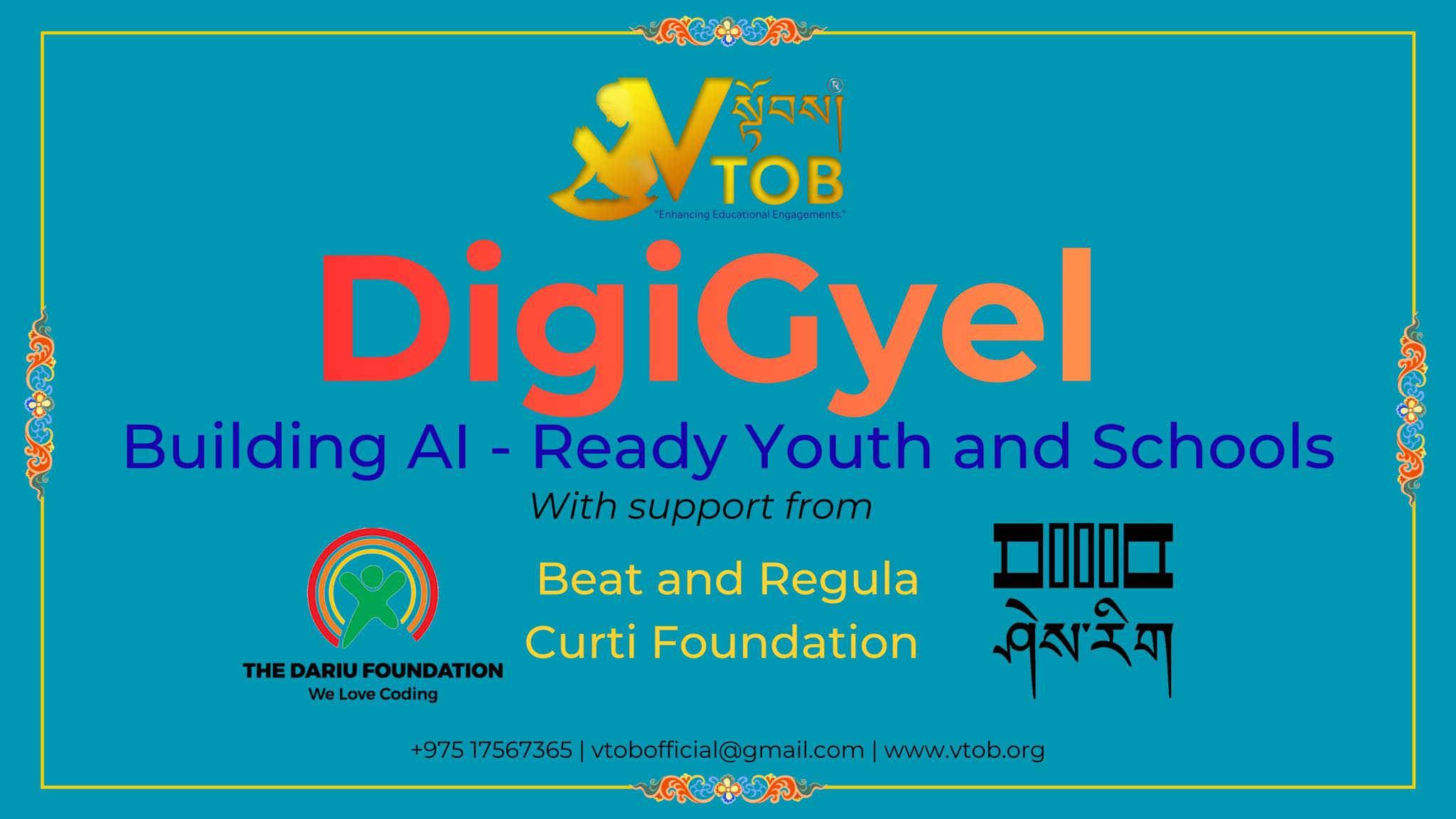 🗓️ VTOB Foundation, Chubachu, Thimphu, Bhutan, Wednesday, April 1, 2026 
Official Report

VTOB Launches "DigiGyel: Building AI-Ready Youth and Schools” A humble Leap into Bhutan’s AI-Driven Educational Future

Following the success of its four-year Digital Literacy Initiative (DLI), VTOB Foundation is humbled and excited to announce the official launch of its successional initiative : DigiGyel: Building AI-Ready Youth and Schools. This innovative three-year project (2026–2028) represents a pivotal shift from foundational coding to advanced Artificial Intelligence, ensuring Bhutanese students remain at the forefront of global technological innovation.

A Legacy of Impact: From DLI to DigiGyel
between 2022 and 2025, VTOB Foundation contributed in transformation of the digital landscape of Bhutanese education. The initial DLI project, supported by the Dariu Foundation and the Regula and Beat Curti Foundation, evolved from a modest 8-school pilot into a national cornerstone that reached 68 schools and empowered 25,478 students. By distributing 800 laptops and 310 Micro:bit devices, VTOB was privileged with an opportunity to play a pivotal role to build the "digital backbone" of these institutions, fostering a culture of digital confidence and hands-on problem-solving. With support from MoESD, VTOB implemented the initiative successfully. 

The DigiGyel Vision: Empowering the AI Generation
"DigiGyel" symbolizing "Nation" and "Victory" is VTOB’s response to the rapidly evolving global workforce. DigiGyel is a specialized initiative led by the VTOB Foundation to bridge the gap in advanced digital competencies with the Ministry of Education and Skills Development (MoESD) providing essential administrative guidance and infrastructure support. 

Over the next three years, DigiGyel will:
● Impact 150 schools across the nation as direct beneficiary schools. 

● Build Capacity by training 300 educators through specialized AI Teacher Training Workshops.

● Empower Students by equipping approximately 50,000 students with foundational knowledge in machine learning, computer vision, and natural language processing.

● Infrastructure Support through distribution of 810 high-performance laptops for free to beneficiary schools to ensure equitable access.
● Foster Innovation by establishing 150 student-led AI Clubs and host annual National AI Expos to showcase youth-driven solutions.

Building the Future, Together

The DigiGyel project is not merely about hardware; it is about creating a sustainable ecosystem where technology becomes a tool for social innovation and ethical digital citizenship. This initiative is made possible through the continued generous financial and technical partnership of The Dariu Foundation and the Regula and Beat Curti Foundation.

“AI is developing rapidly. It will have a strong influence on everybody in this world. So it’s evident that young people, children should learn to use AI at an early age already, we hope to bring technology teaching skills to the countryside so that those children in the countryside have the same chance as all the other children,” said Thomas Trub, the founder/president of the Dariu Foundation.

DigiGyel is about opportunity, empowerment, and shaping a nation that is ready to lead in an AI-driven world shaping the future. 

-VTOB Foundation is an aspiring non-profit community-based organization dedicated to nurturing "SMART Active Citizens" through innovative educational engagements that complement Bhutan’s national vision. VTOB stands for Volunteers Strength. 

We thank to MoESD for the unwavering support and guidance and The Dariu Foundation for their continued trust and empowerment. 

VTOB extends our gratitude to all our partners, schools, teachers, students and well wishers. 

The Dariu Foundation
Sherig Bhutan
Kuensel
BBS

https://www.facebook.com/share/v/1E1Kek3hZR/?mibextid=wwXIfr

https://www.facebook.com/share/p/1AudHKxkYF/?mibextid=wwXIfr