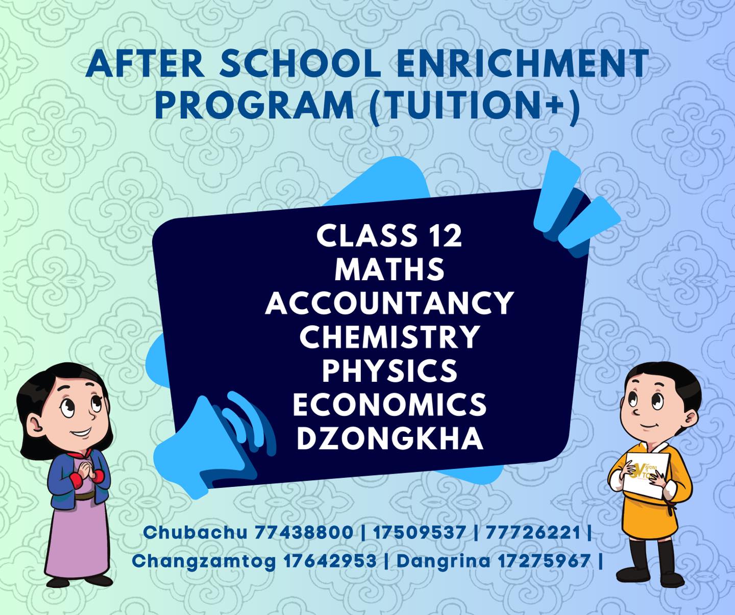 🎯REGISTRATION OPEN THROUGHOUT THE YEAR.
Contact us:
Chubachu 77438800 | 17509537 | 77726221 | Changzamtog 17642953 | Dangrina 17275967 |