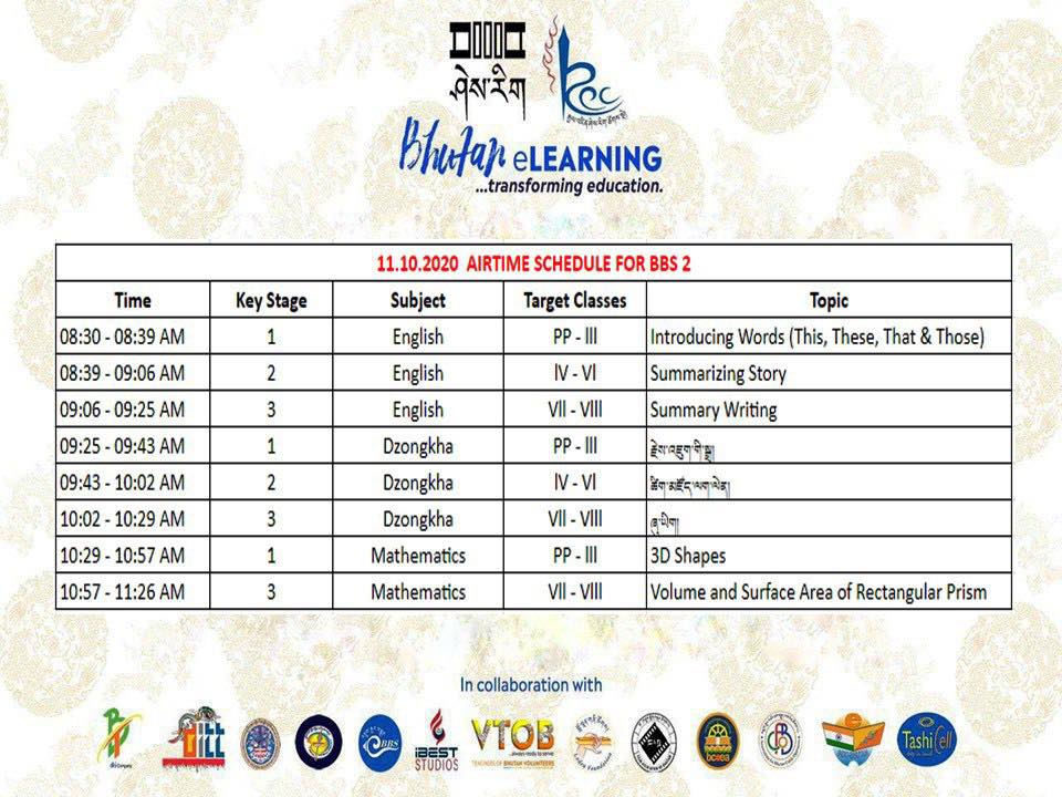 SCHEDULE FOR 11.10.2020