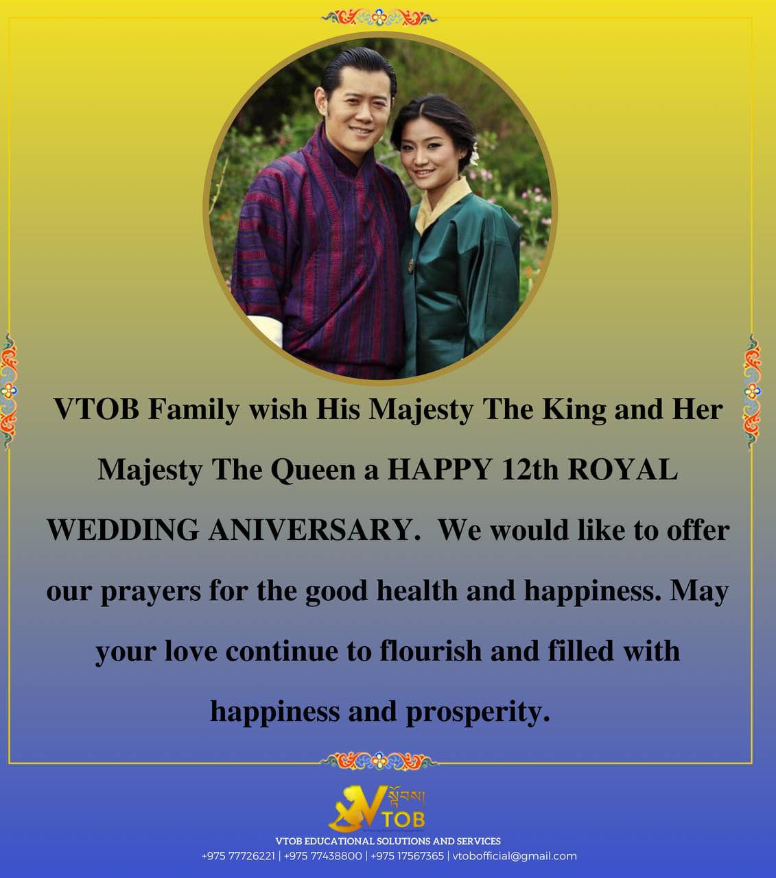 VTOB family joins the Nation on this joyous occation of the 12th Royal Wedding Anniversary.