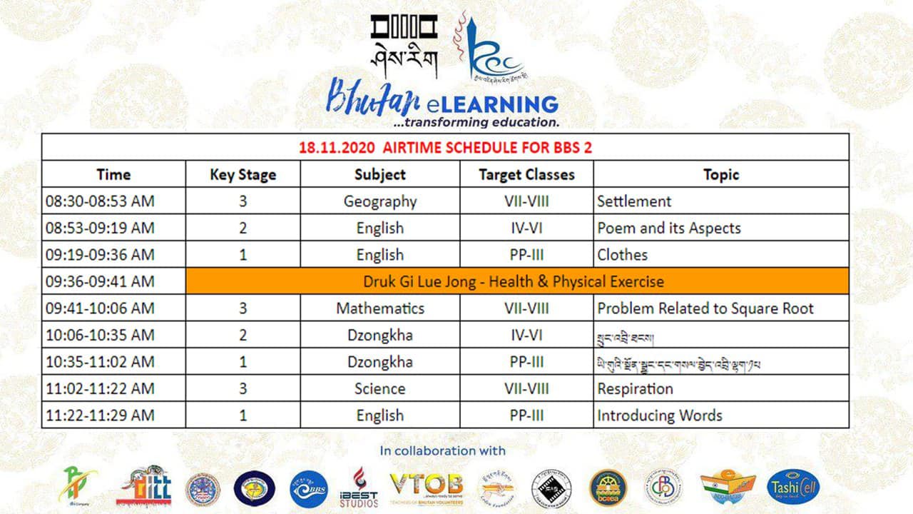SCHEDULE FOR 18.11.2020