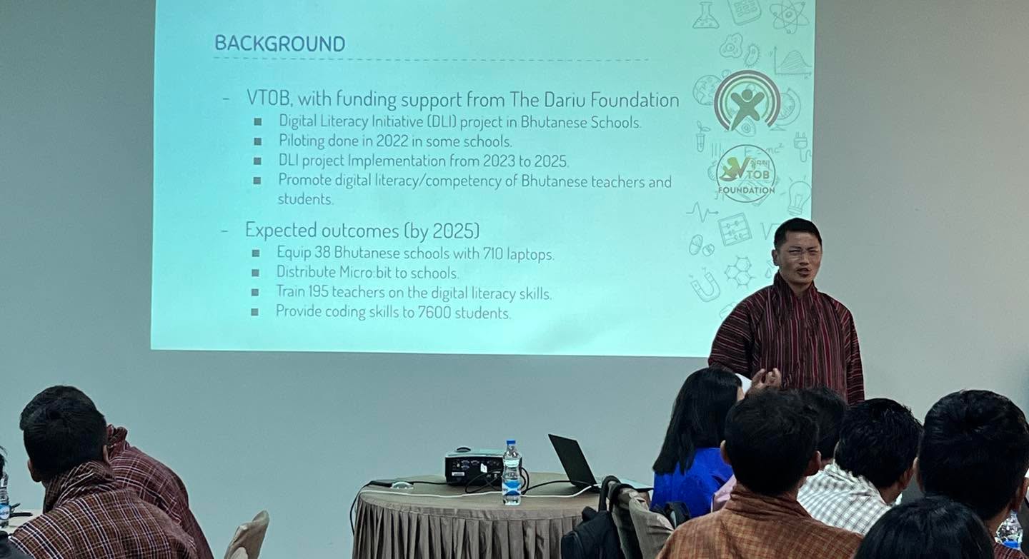 We are excited to start our first batch of Teacher Training Program for 35 teachers from Punakha, Gasa and Wangduephodrang under the Digital Literacy Initiative. The project is an initiative of VTOB with support from Dariu Foundation and in consultation with the MoESD Sherig Bhutan. Specifically, the Digital Literacy Initiative project will equip 38 schools across the country with 710 laptops and provide teacher training to 195 teachers on Coding with an aim to impart coding skills to 7600 students in their schools.
The teacher training program on DLI for 7 days is planned to provide teachers from primary and lower secondary schools with relevant digital skills with a focus on coding. They will be further get reinforced on the key competencies of the ICT curriculum framework for classes PP-VIII. In the course of 7 days, the participants will engage in creating animations, games, and applications using different coding platforms. On the last day, they design plans to initiate a code club in their schools to reach out the digital skills to students. The training not only will equip the teachers with digital skills but will also train them to run a coding club to enhance the digital literacy skills of their students.
Thank you Sherig Bhutan for the continued support and collaboration.