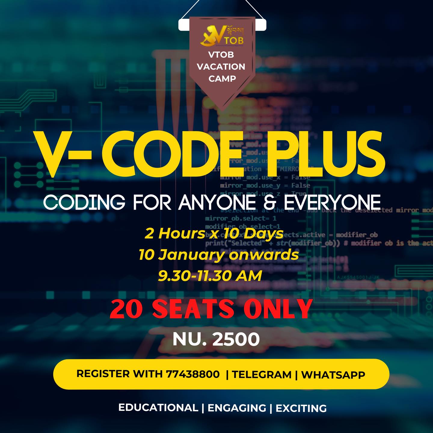 REGISTRATION OPEN | Telegram or WhatsApp 77438800