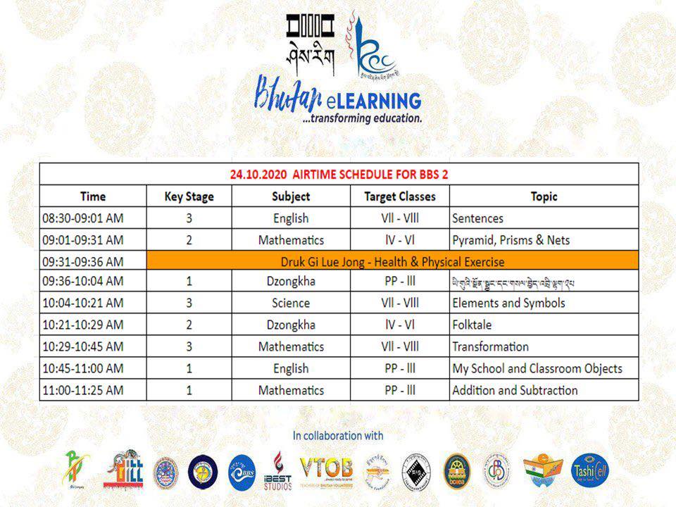 SCHEDULE FOR 24.10.2020
