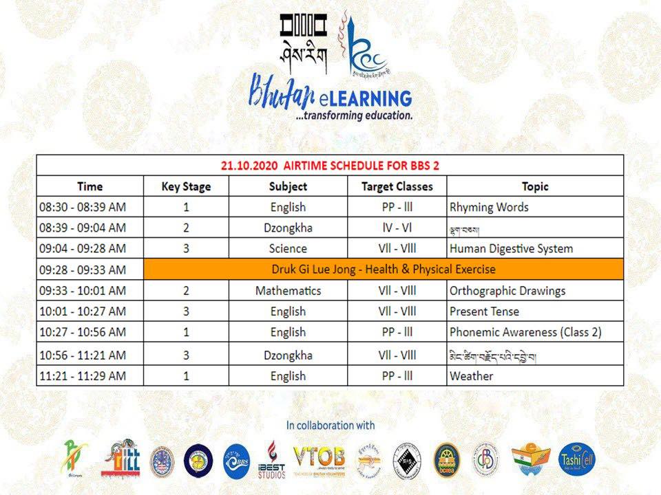 SCHEDULE FOR 21.10.2020