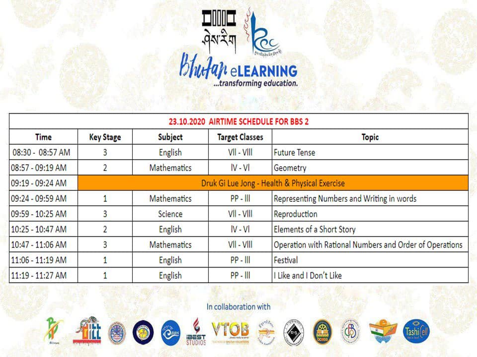 SCHEDULE FOR 23.10.2020