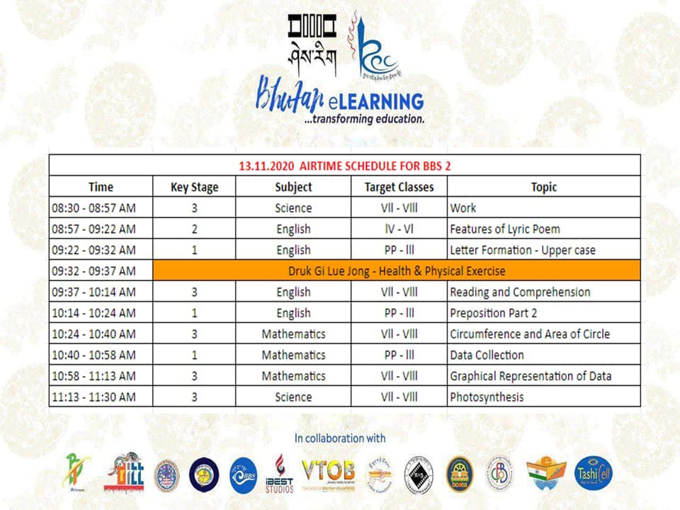 SCHEDULE FOR 13.11.2020