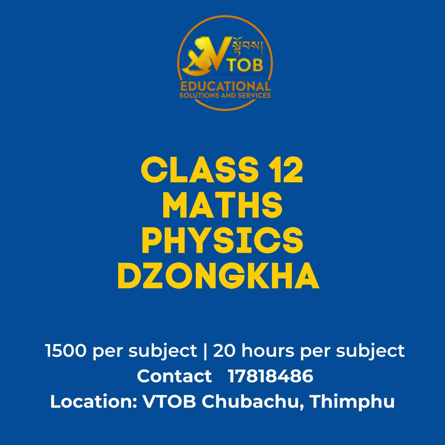 CLASS 8, 10 & 12 | January 9-20 | Register now with 17818486 | Chubachu, Thimphu | Limited Seats