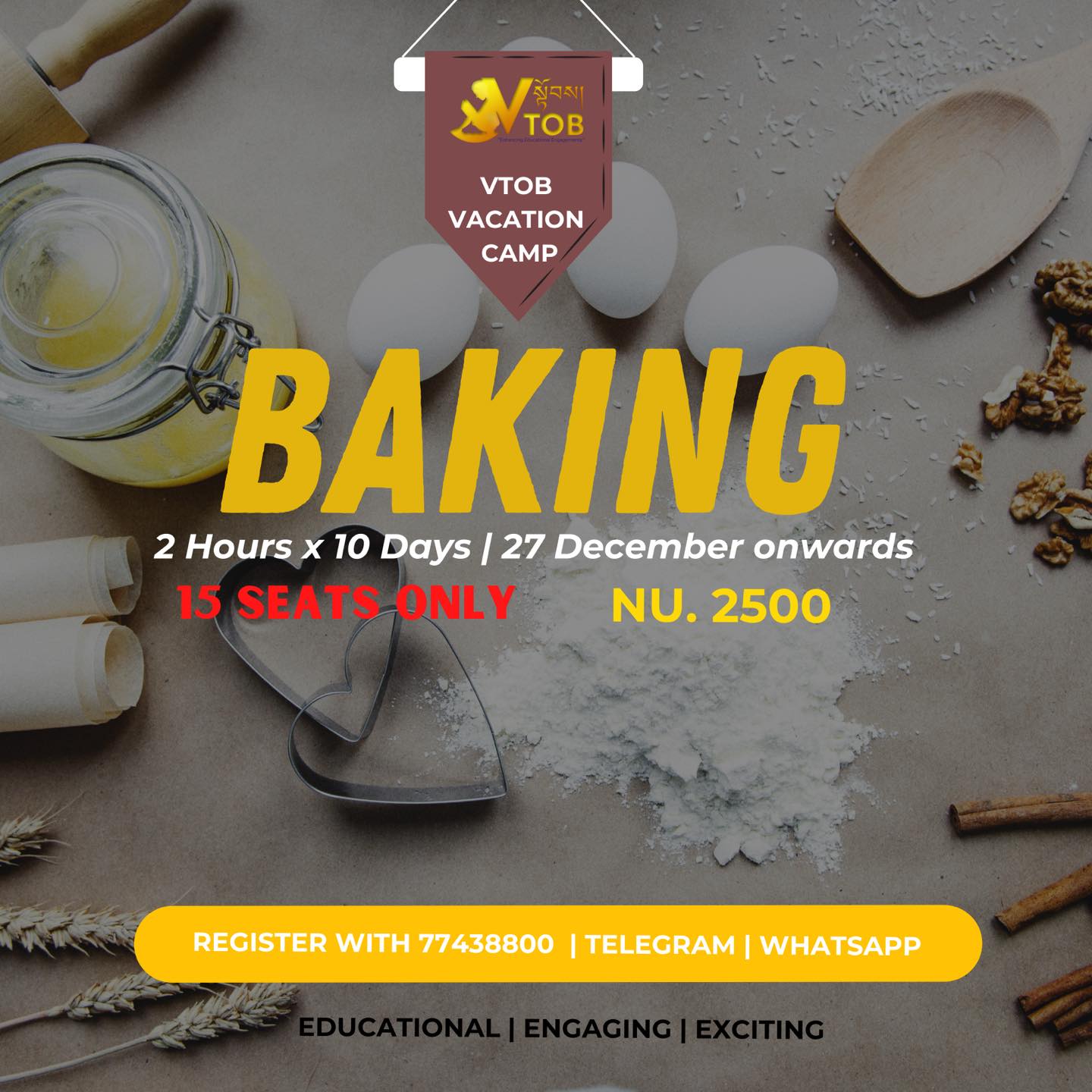 Book for Baking! Limited Seats. We are providing Baking once more based on popular demand.