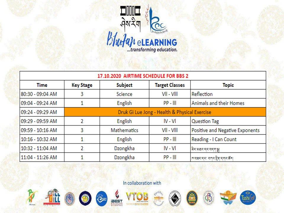 SCHEDULE FOR 17.10.2020