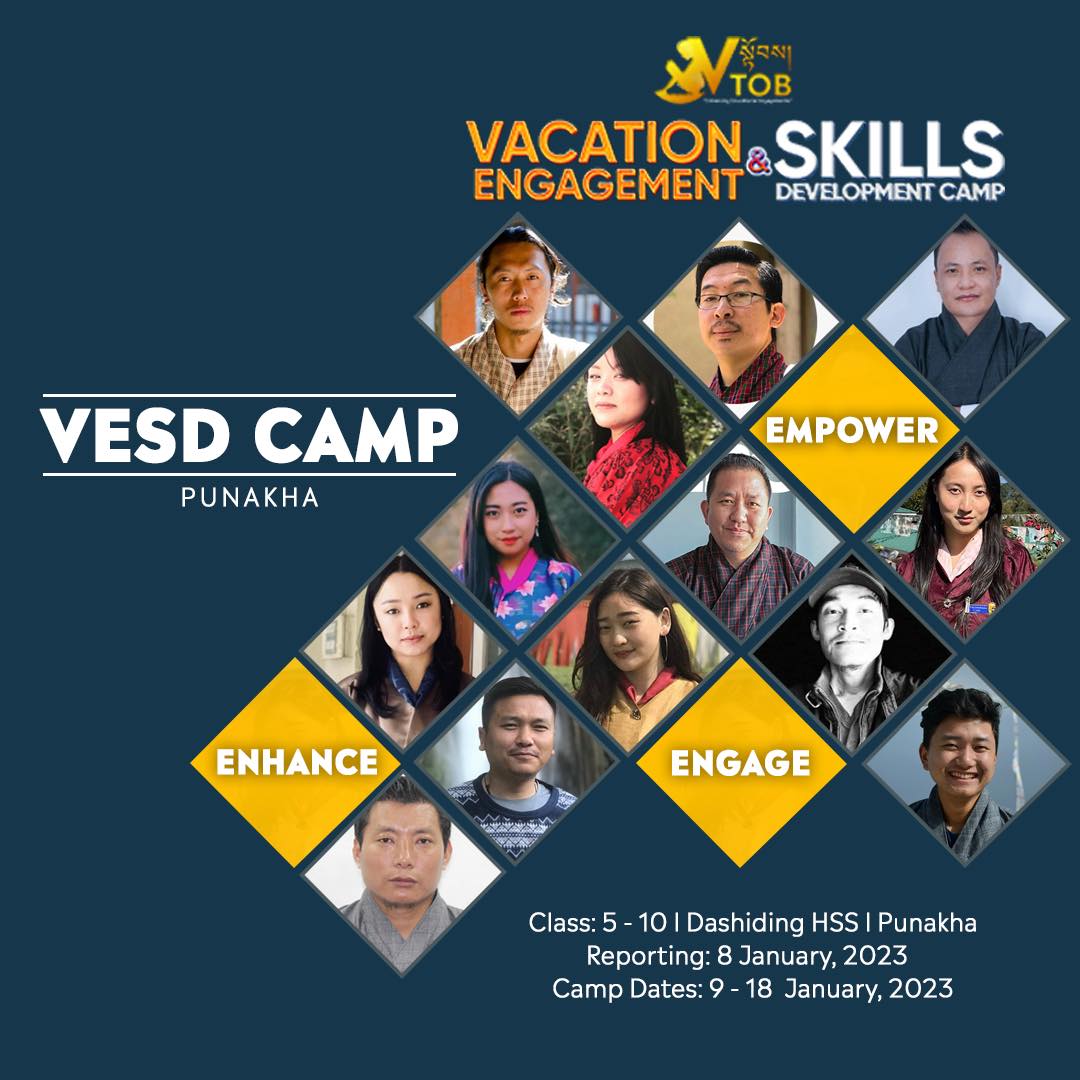 𝗥𝗘𝗚𝗜𝗦𝗧𝗥𝗔𝗧𝗜𝗢𝗡 𝗢𝗣𝗘𝗡 𝗨𝗡𝗧𝗜𝗟 𝗝𝗔𝗡𝗨𝗔𝗥𝗬 𝟱, 𝟮𝟬𝟮𝟯 ✨ 
VESD Camp is the Best thing happening this winter vacation | Eligible for any class 5-10 children | 10 Days of Engagement, Enhancement and Empowerment Guaranteed | Dashiding HSS, Punakha | 

Register with 77438800 through Telegram and WhatsApp 
Or 
Google Form Link: 
https://forms.gle/MSfi5q9SUxgZ8tPL9

Registrations close on 5 January.

Contact Person: Sonam Norbu, 77438800

𝗥𝗘𝗚𝗜𝗦𝗧𝗥𝗔𝗧𝗜𝗢𝗡 𝗢𝗣𝗘𝗡 𝗨𝗡𝗧𝗜𝗟 𝗝𝗔𝗡𝗨𝗔𝗥𝗬 𝟱, 𝟮𝟬𝟮𝟯 ✨ 
VESD Camp is the Best thing happening this winter vacation | Eligible for any class 5-10 children | 10 Days of Engagement, Enhancement and Empowerment Guaranteed | Dashiding HSS, Punakha | 

Register with 77438800 through Telegram and WhatsApp 
Or 
Google Form Link: 
https://forms.gle/MSfi5q9SUxgZ8tPL9

Registrations close on 5 January.

Contact Person: Sonam Norbu, 77438800