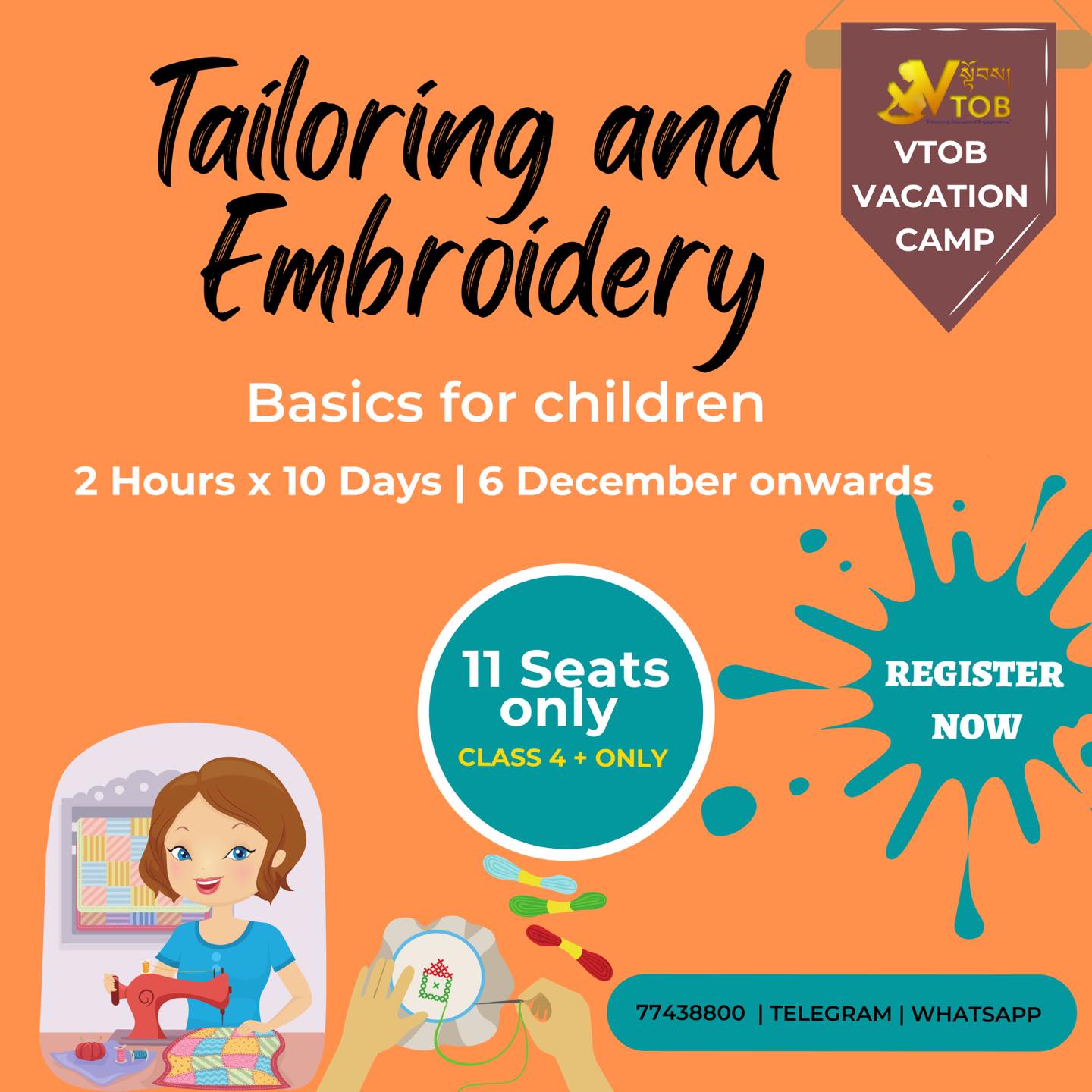 REGISTER NOW | Only 11 Seats available | VTOB Vacation Camp for Class 4 + Children | Telegram or WhatsApp…